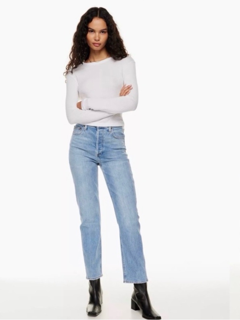 Denim Forum sz 26 Arlo High Rise Straight Light Blue Jeans button fly VGUC